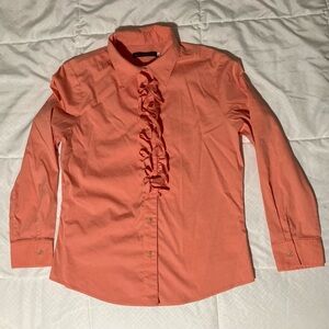 Harvey Faircloth Salmon Ruffle Top | Size 12 | 100% Cotton | Spring Shirt